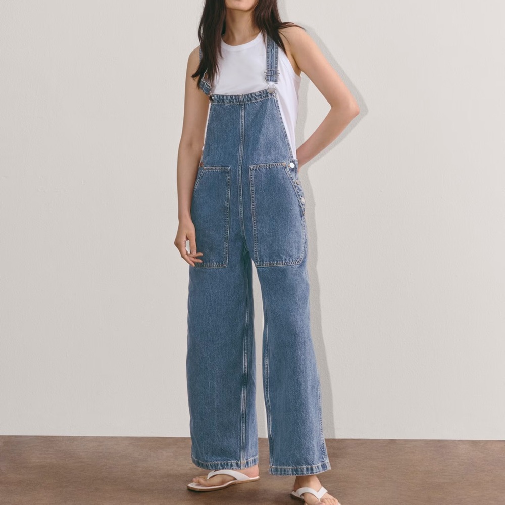 NWT Everlane Gardener Relaxed Fit Overalls Blue Indigo Organic Cotton Size L